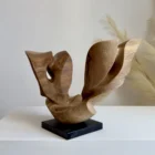 Hand carved walnut wood sculpture Open Arc on black granite base by Ewelina Glowacz