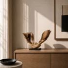 open-arc-walnut-wood-sculpture-modern-interior-ewebohome-ewelina-glowacz abstract sculpture in minimalist japandi interior