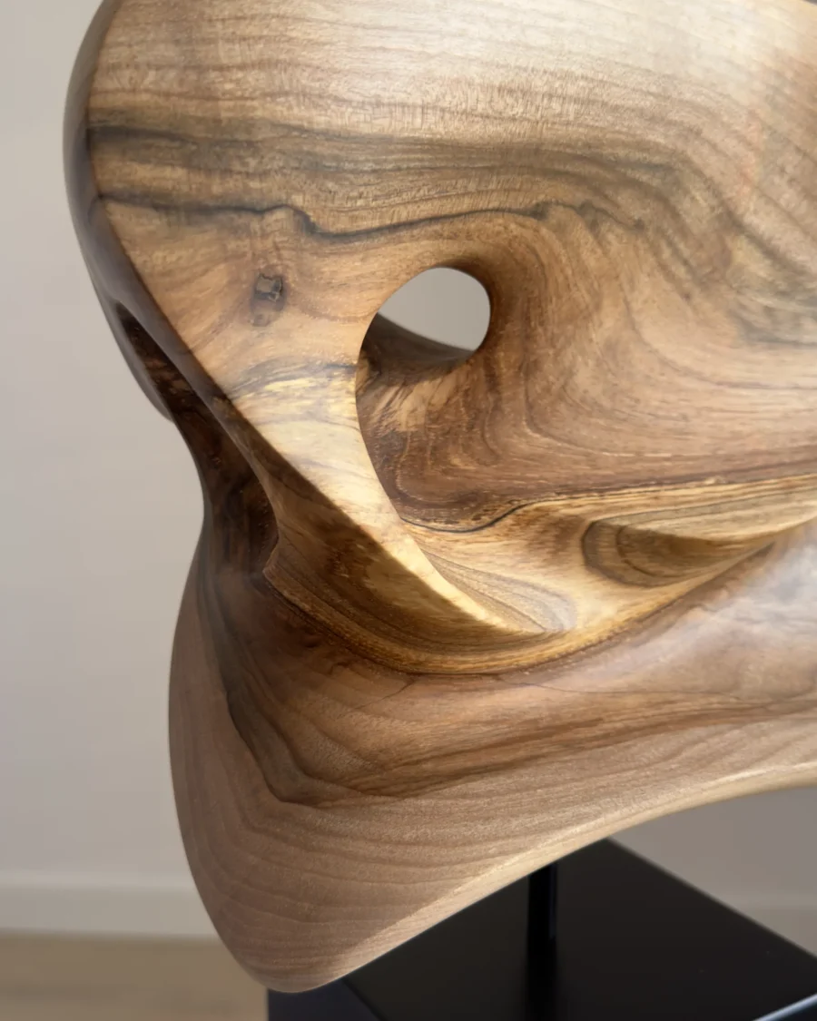 walnut wood sculpture inner cavity detail contrast natural grain sculpted hollow form