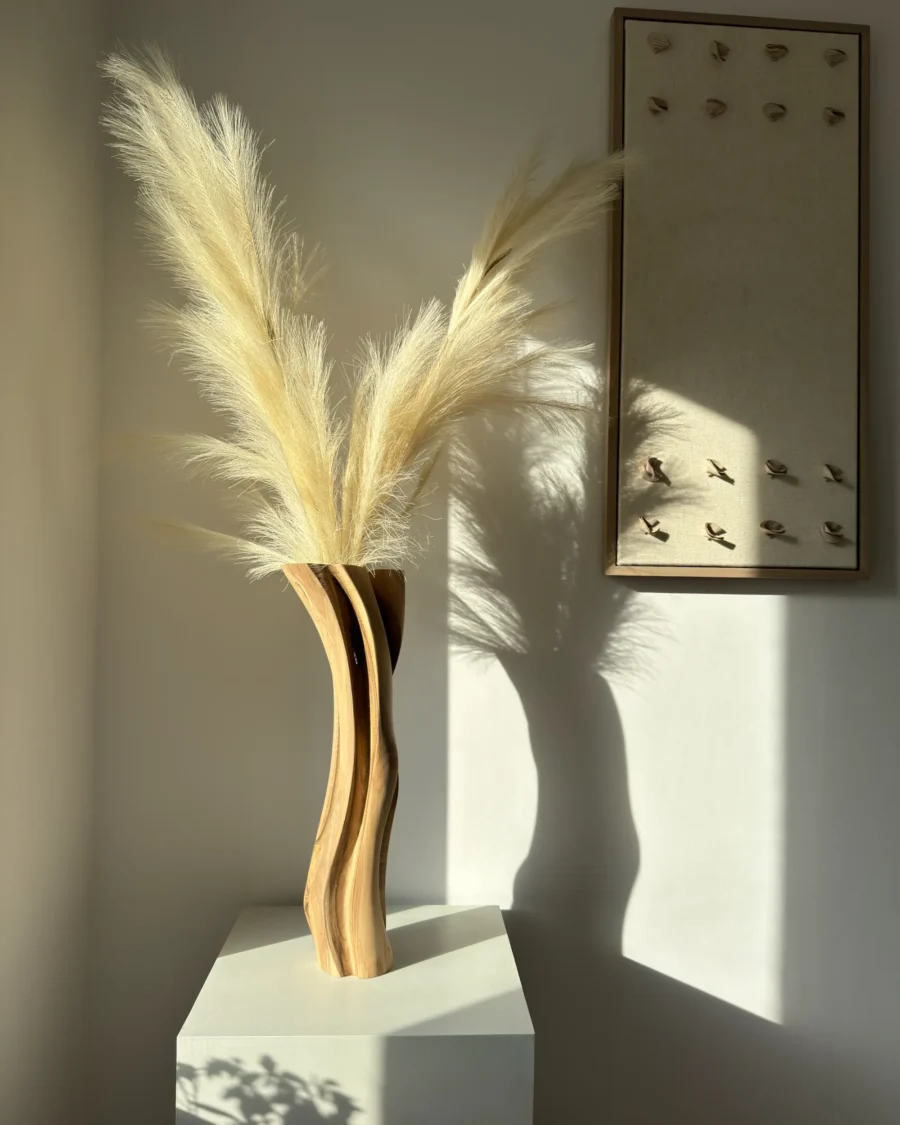Modern abstract wood vase, walnut, one-of-a-kind sculptural object in minimalist interior