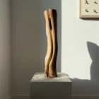 Hand carved walnut wood vase, organic flowing form with natural grain and sculptural vertical shape