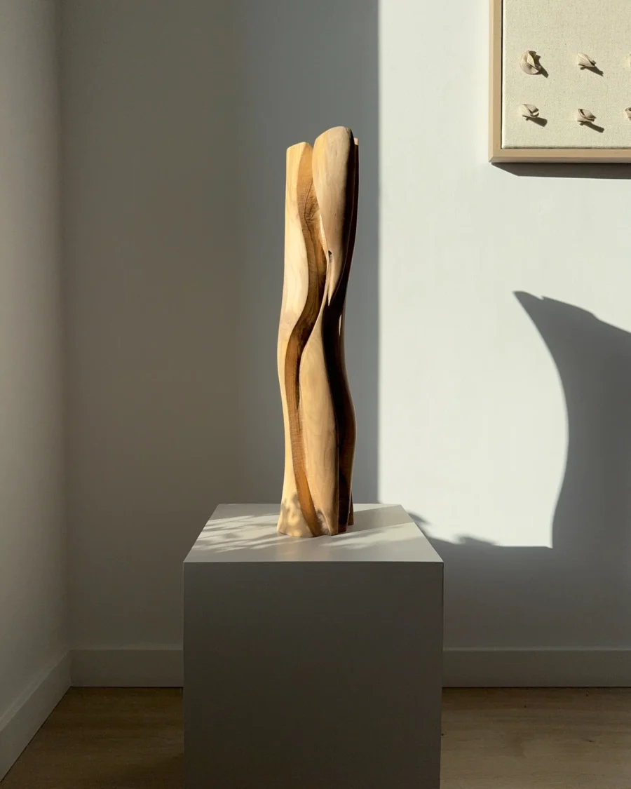 Handmade walnut wood vase, organic asymmetrical form, smooth surface and natural contrast in grain