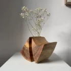 minimalist wood vase with dried flowers walnut sculptural vessel interior styling