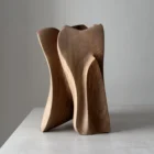tall abstract wooden sculpture with vertical organic lines, hand carved walnut wood, minimalist sculptural object