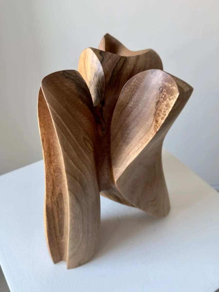 close up of walnut wood grain on hand carved sculpture, natural texture and organic surface detail