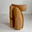 minimalist wood sculpture side view Quiet Axis showing vertical split form