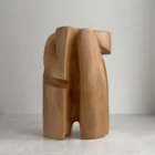 abstract wood sculpture in pear wood Quiet Axis front view minimalist form