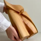 abstract wood sculpture in pear wood Quiet Axis front view minimalist form