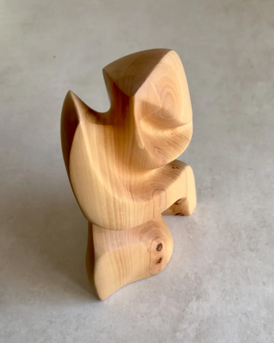 top view abstract pear wood sculpture Seed Form minimalist form