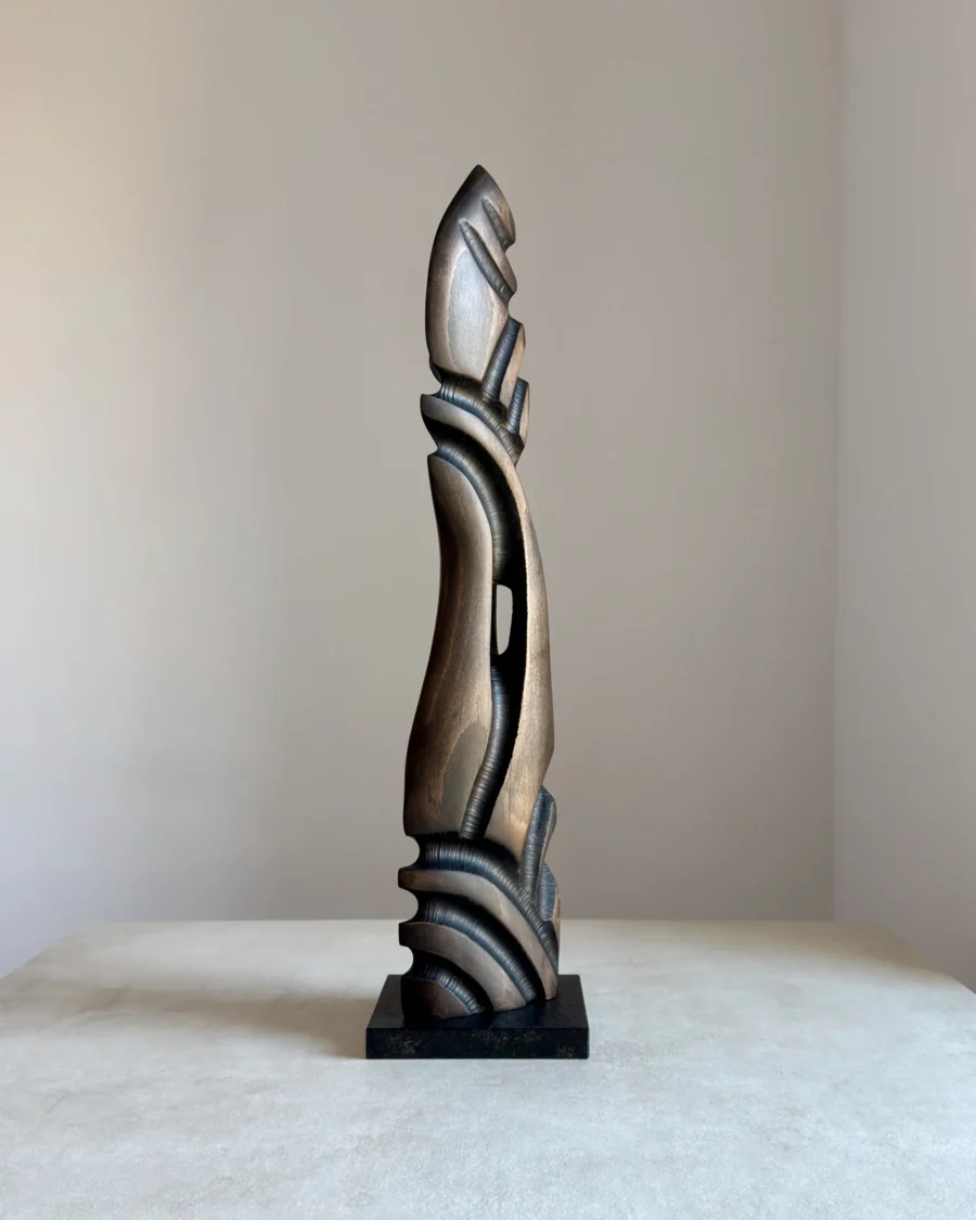 hand carved wood sculpture black beech vertical form