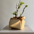 wooden ikebana vessel ash hand carved opening detail