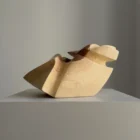 hand carved ash wood vessel low horizontal form sculpture