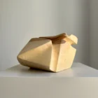 hand carved ash wood vessel low horizontal form sculpture