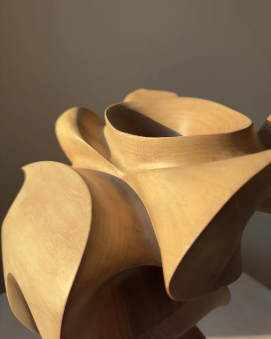 abstract-wood-sculpture-walnut-ethereal-motion-detail hand carved wooden sculpture detail smooth curved surface