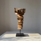 abstract-wood-sculpture-walnut-ethereal-motion-light front view abstract carved wood sculpture organic form