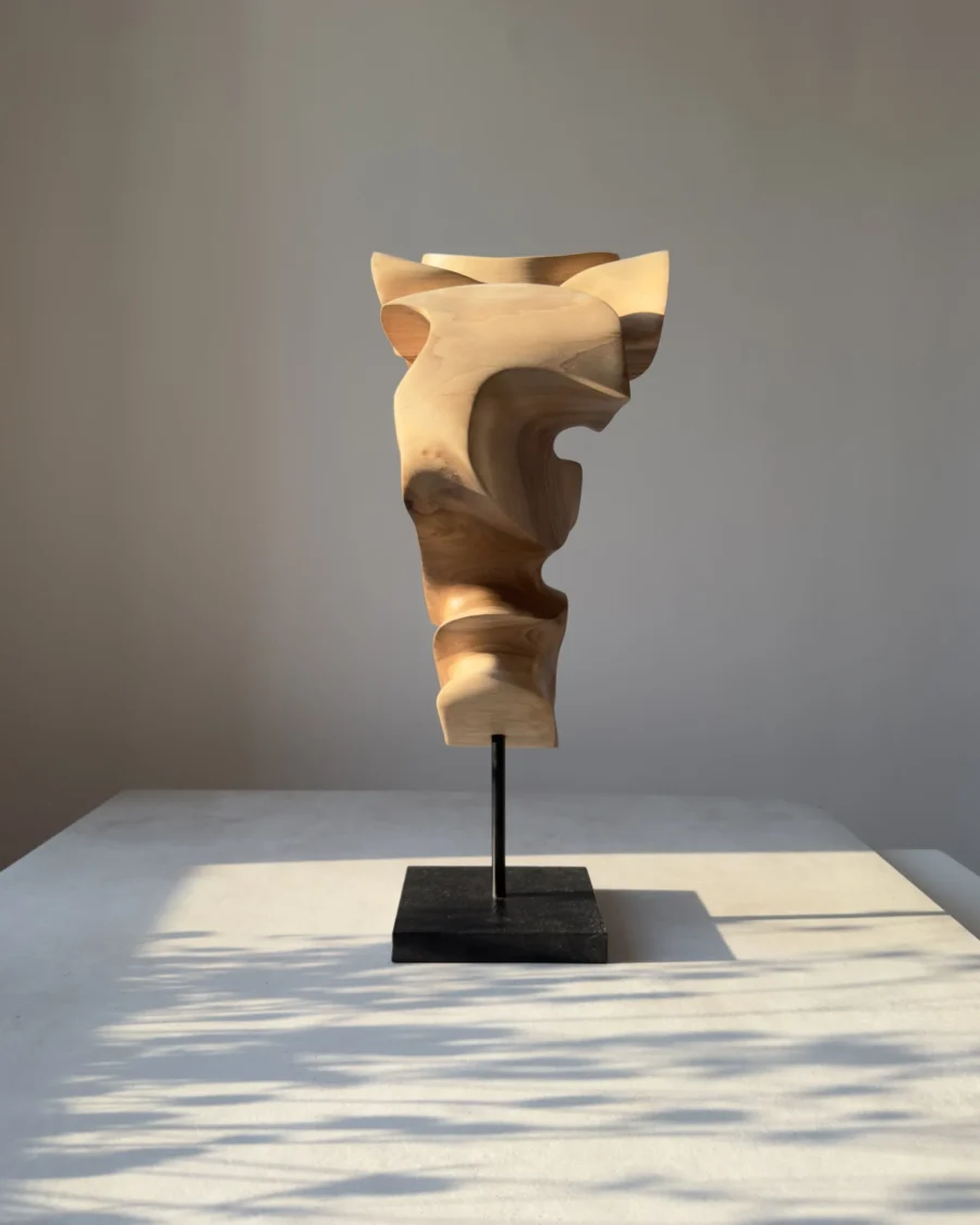abstract-wood-sculpture-walnut-ethereal-motion-side-view abstract wood sculpture changing light shadow walnut ewebohome