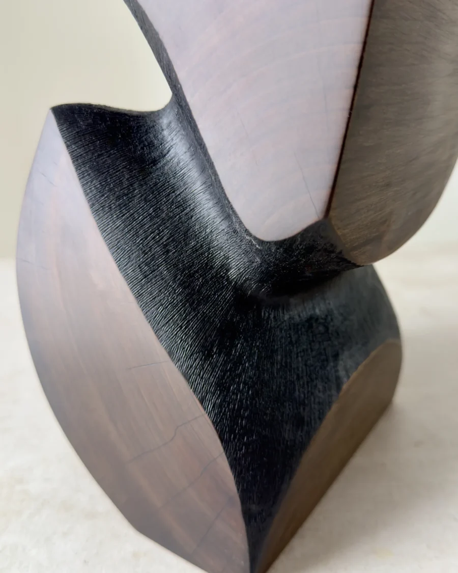 textured surface apple wood vase dark wax and burned wood detail