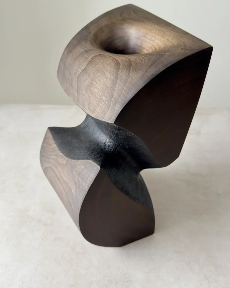 apple wood vase sculptural form with curved surfaces