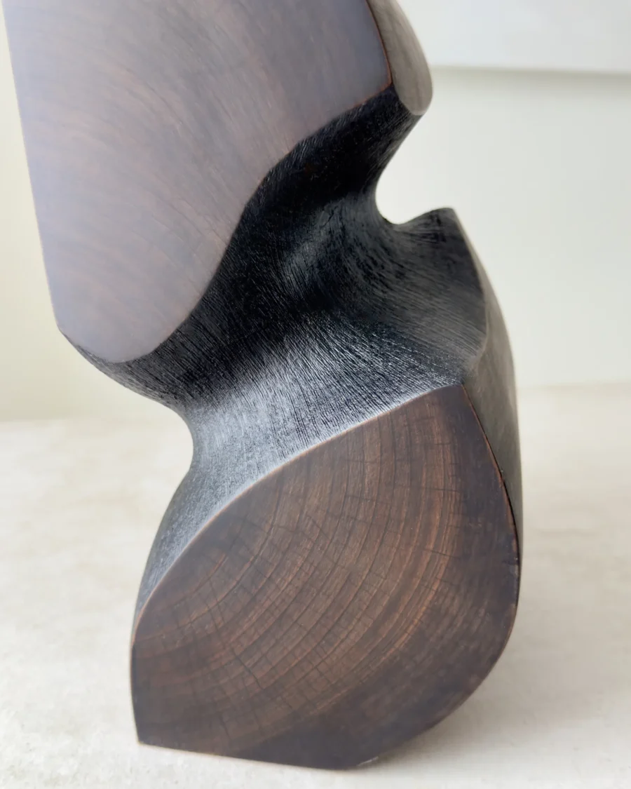 detailed view wooden vase charred interior and natural grain