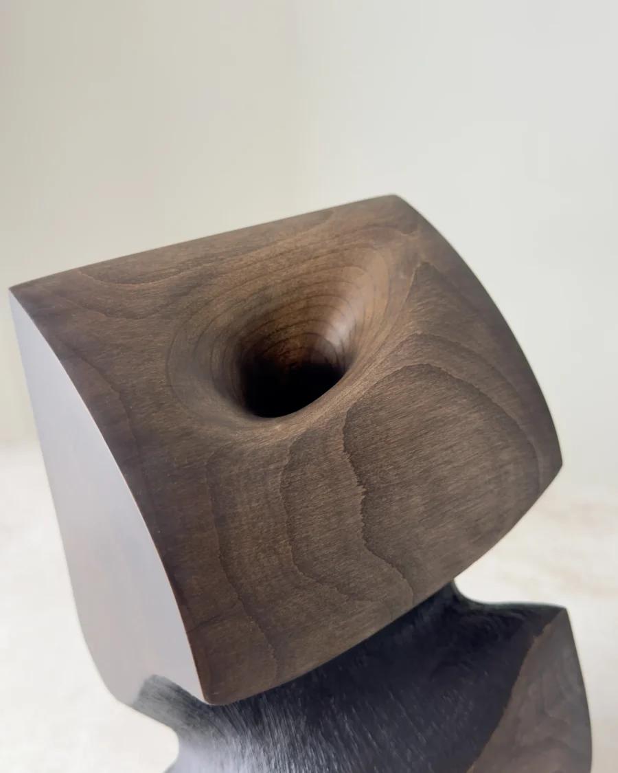 top view wooden vase apple wood opening detail carved opening apple wood vase smooth interior form