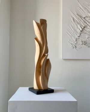 inner-passage-maple-sculpture-spiral-view Hand-carved maple wood sculpture with flowing vertical form on granite base