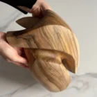 Top view of Quiet Endurance walnut sculpture revealing organic carved curves