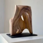 rebirth-abstract-sculpture-side-view-ewebohome Abstract wood sculpture made from decayed walnut, with a visible hollow center and organic structure.