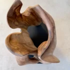 rebirth-wood-sculpture-top-view-ewebohome Top view of a walnut sculpture revealing an open void and flowing organic shape.