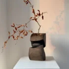 hand carved apple wood vase yakisugi charred interior sculptural form