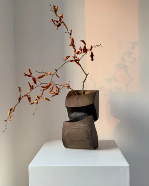 hand carved apple wood vase yakisugi charred interior sculptural form