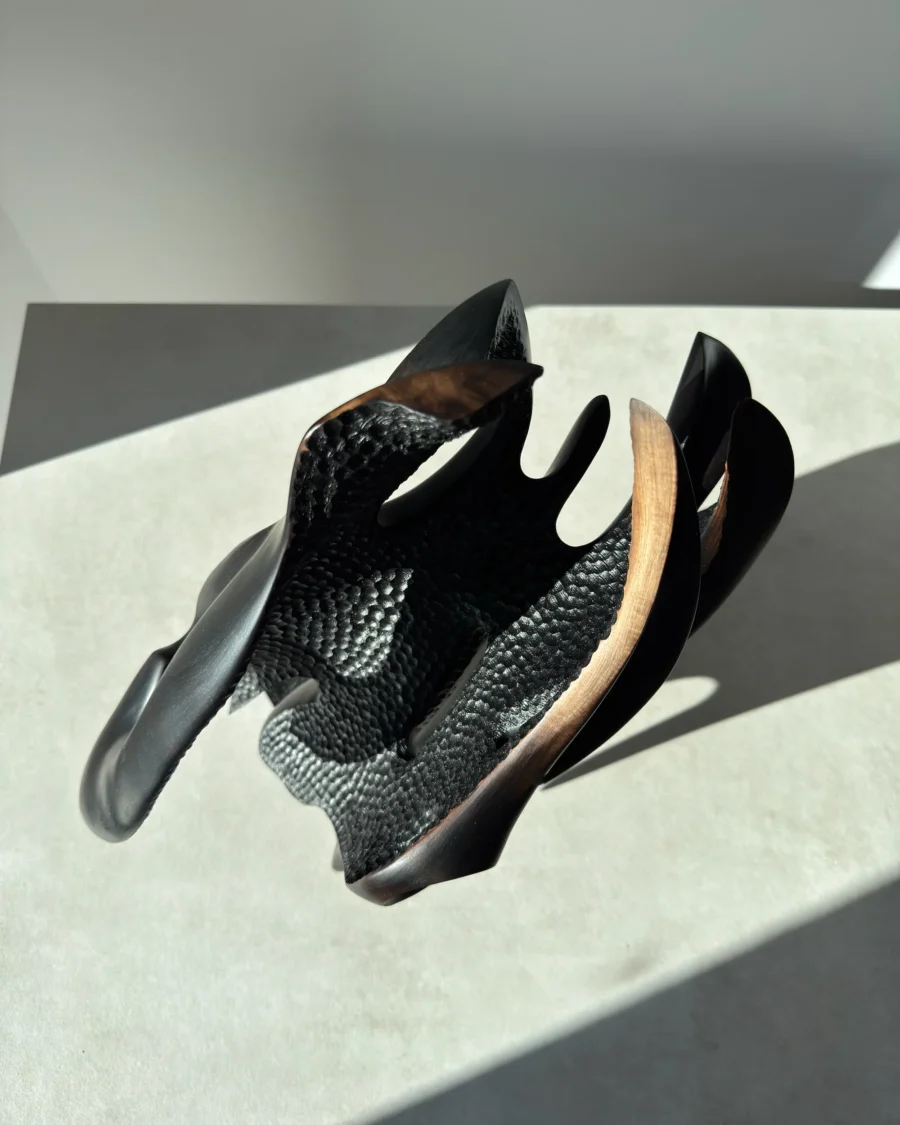 inner-tension-open-form-top-view Top view of open sculptural form in solid wood