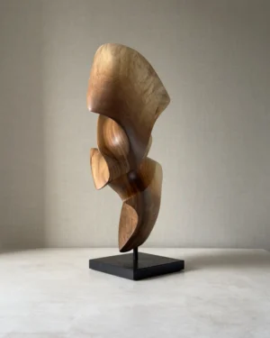 abstract-wood-sculpture-walnut-virella-front hand carved walnut sculpture abstract organic form side view movement
