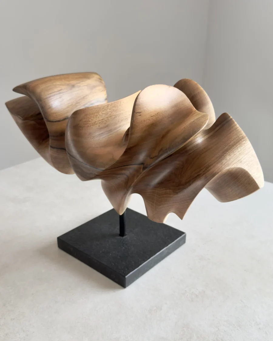 sculptural wooden art piece natural walnut