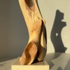 Detail of Rising Form sculpture showing smooth applewood grain and carved interior forms