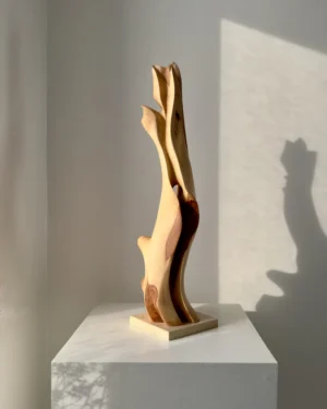rising-form-applewood-sculpture-front-view Rising Form hand carved applewood sculpture on travertine base viewed from the front