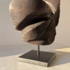 trace-of-fire-back-view-sculpture Back view of “Trace of Fire” abstract walnut sculpture highlighting flowing carved forms and sculptural depth.