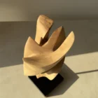Close-up of Breath of Fire walnut sculpture revealing layered curves and natural light