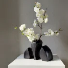gathering-cherry-wood-vase-front-view Front view of Gathering hand carved cherry wood vase with yakisugi surface