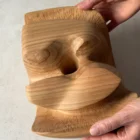 Top view of Memory Lines cherry wood ikebana vessel showing carved opening and sculptural interior