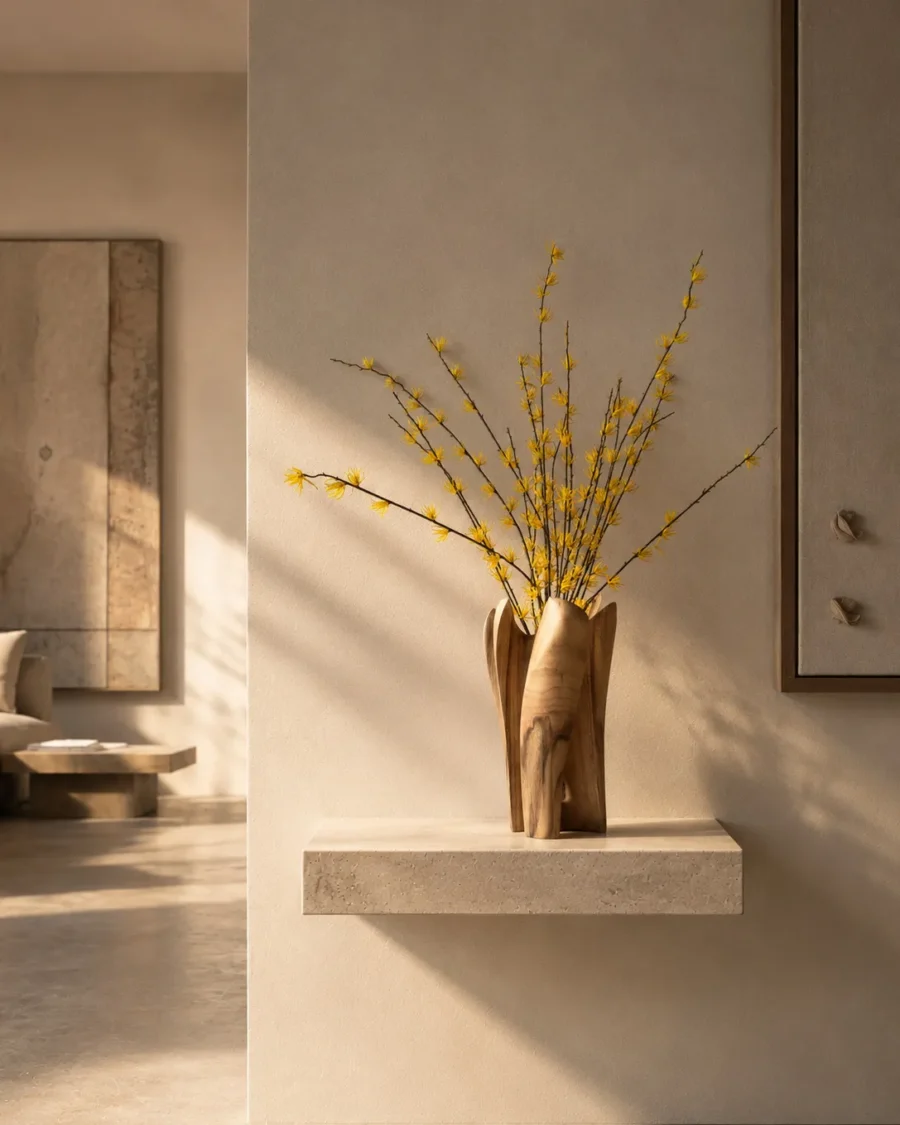 quiet-bloom-walnut-vase-modern-interior Quiet Bloom