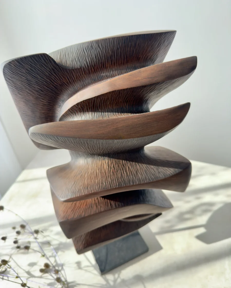 Upper perspective of Shaped by Silence revealing overlapping organic planes and sculpted textures.