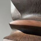Close-up detail of hand-carved textures on Shaped by Silence apple wood sculpture.