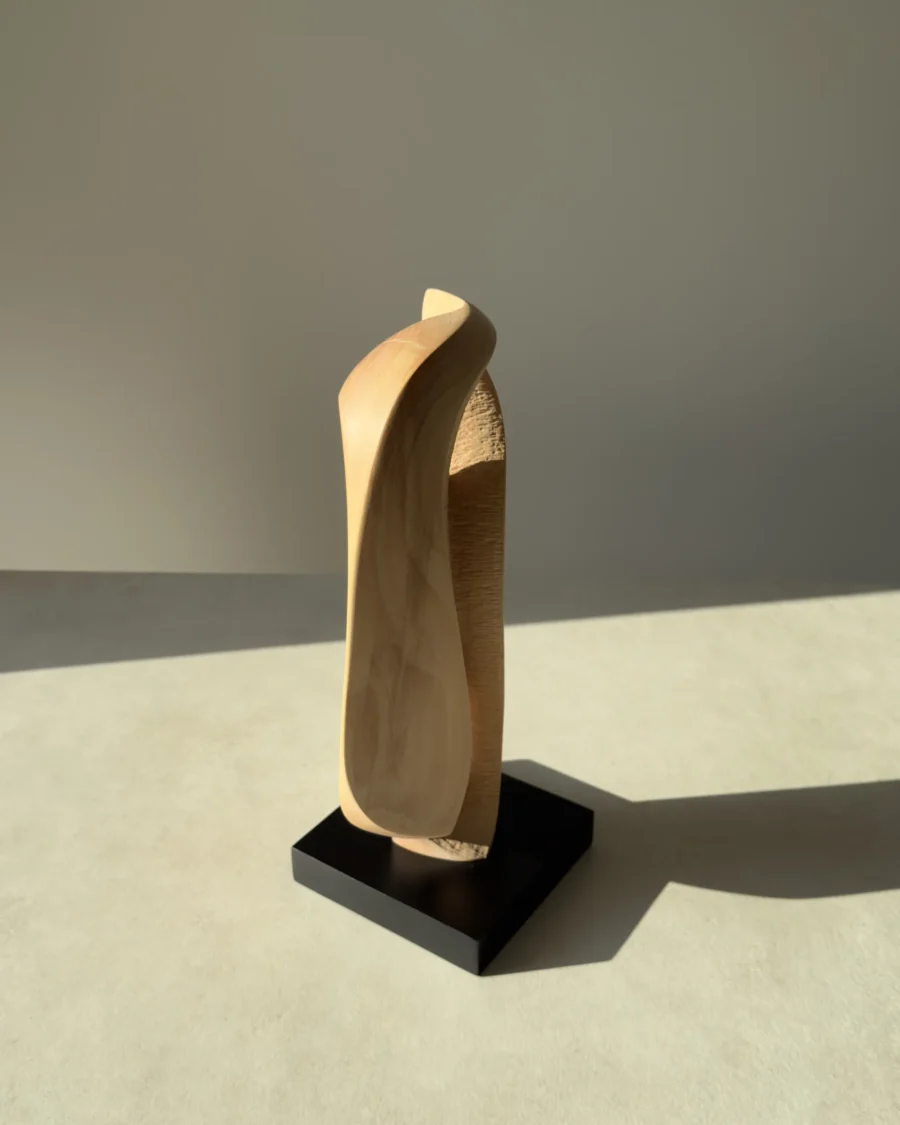One of a kind hand carved wood sculpture inspired by wind and movement