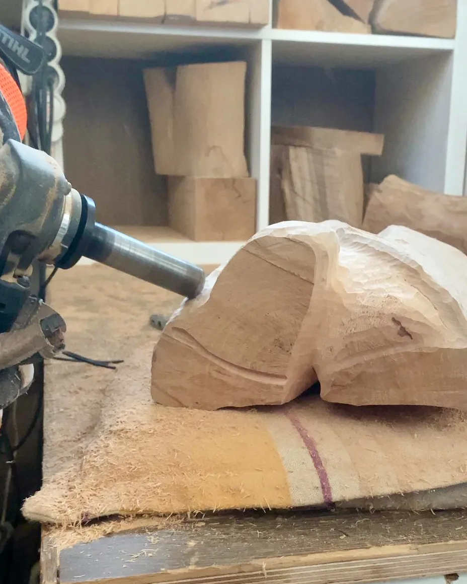 Carving the central opening of the Sway sculpture as the surrounding space gradually becomes part of the composition.