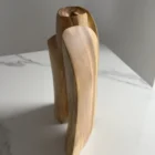 Rear view of Twin Presence hand-carved walnut sculptural vase highlighting the flowing wood grain
