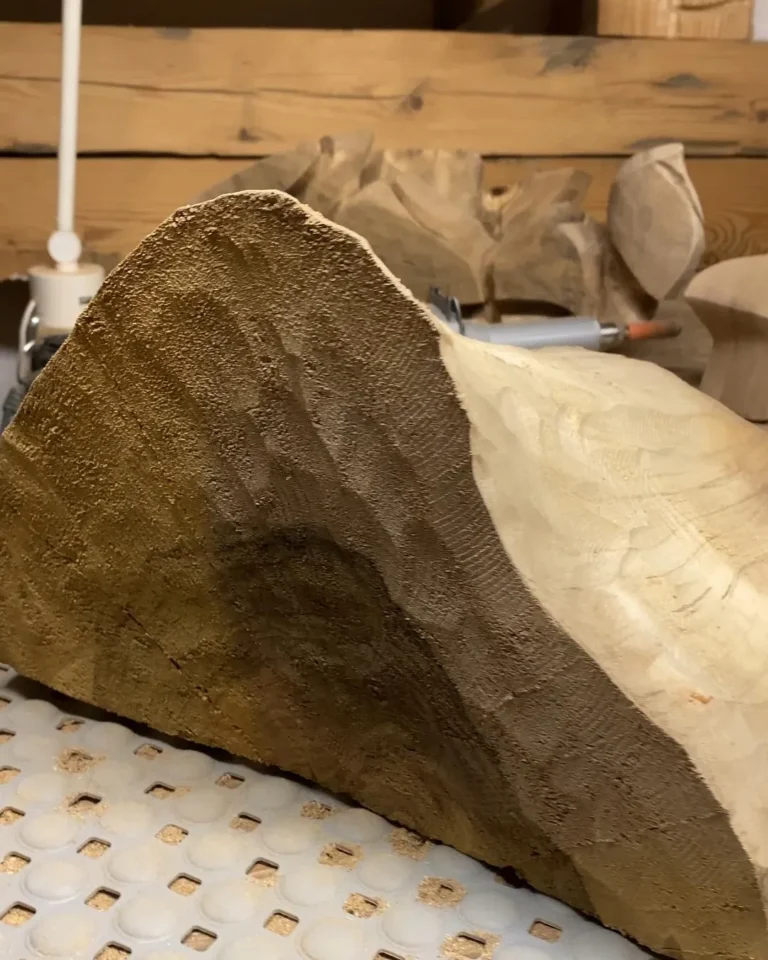 Solid walnut block before carving begins for the abstract wood sculpture Folded Presence.