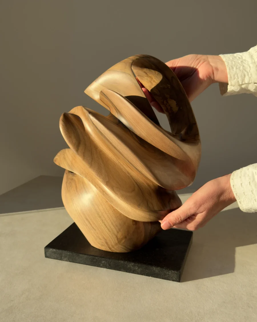 aperture-abstract-walnut-sculpture-rear-view Rear view of Aperture abstract walnut sculpture revealing its changing layered silhouette